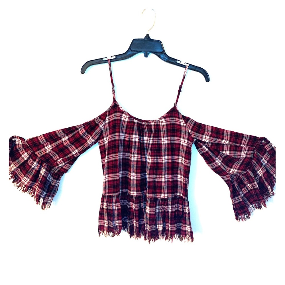Flannel open shoulder top MOD boutique